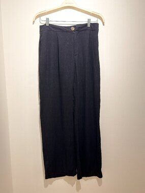 ASOS Design Black Wide Leg Linen Blend Trousers High Waist Size 8